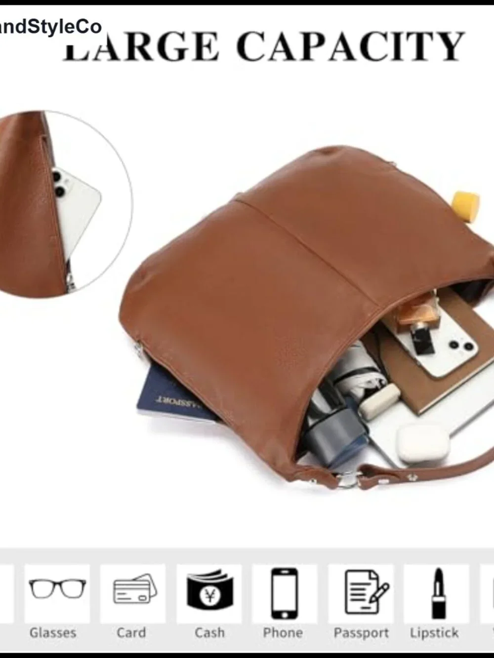Soft Vegan Leather Hobo Tote Bag Slouchy Shoulder Handbag Everyday Travel Purse